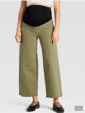 Wide Leg Maternity Pants in Olive Green